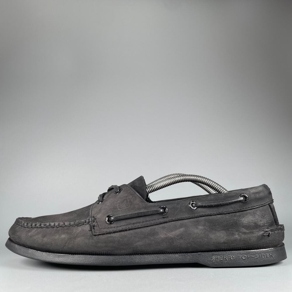 Sperry Top Sider Men's Size 11 W Triple Black Leather Two Eye Boat Shoes Casual